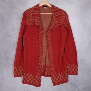 Novica Sweater Cardigan Womens XL Red Alpaca Blend Open Front Collared Knit